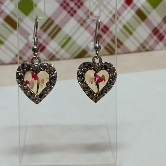 Vintage Fashion Costume Jewelry Metal Silver Tone Flower Hoop Earrings #75W - Picture 8 of 9